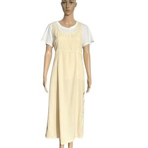 J. Jill Cotton/Tencel Yellow Jumper Bib Overall Maxi Dress (M)